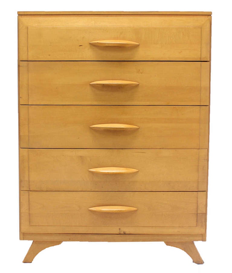 Very nice looking mid century modern blonde maple high chest.