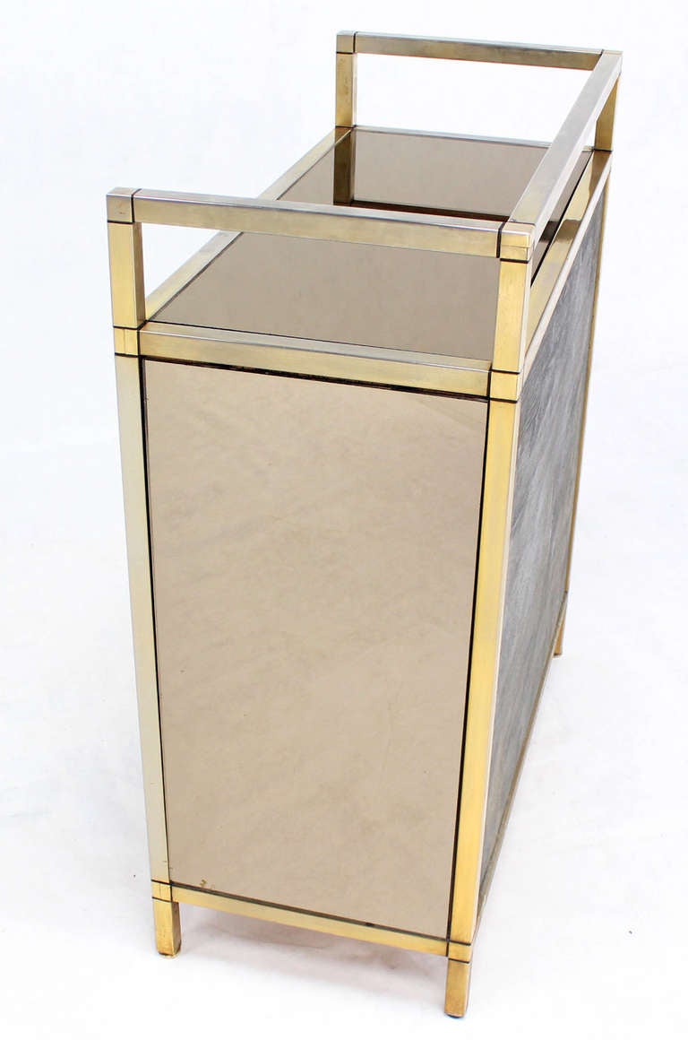 Midcentury Smoked Glass Server Cabinet with Sliding Doors 2