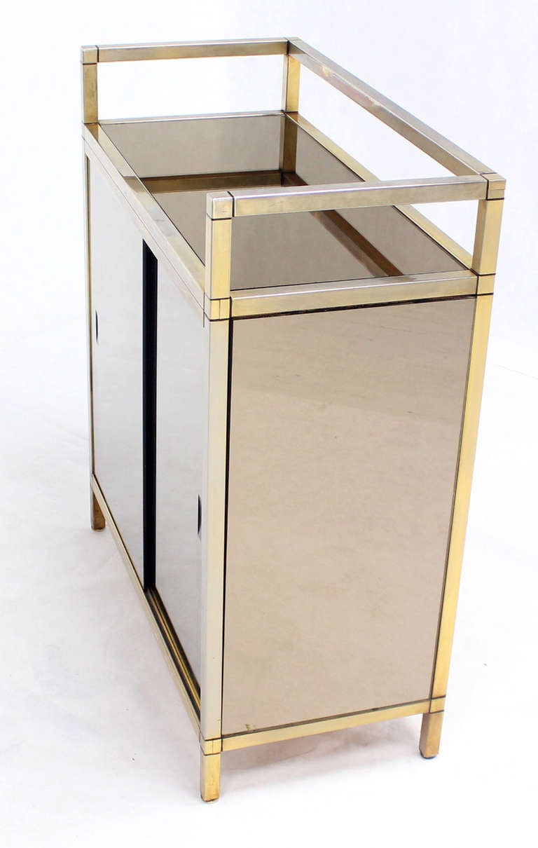 Midcentury Smoked Glass Server Cabinet with Sliding Doors 3