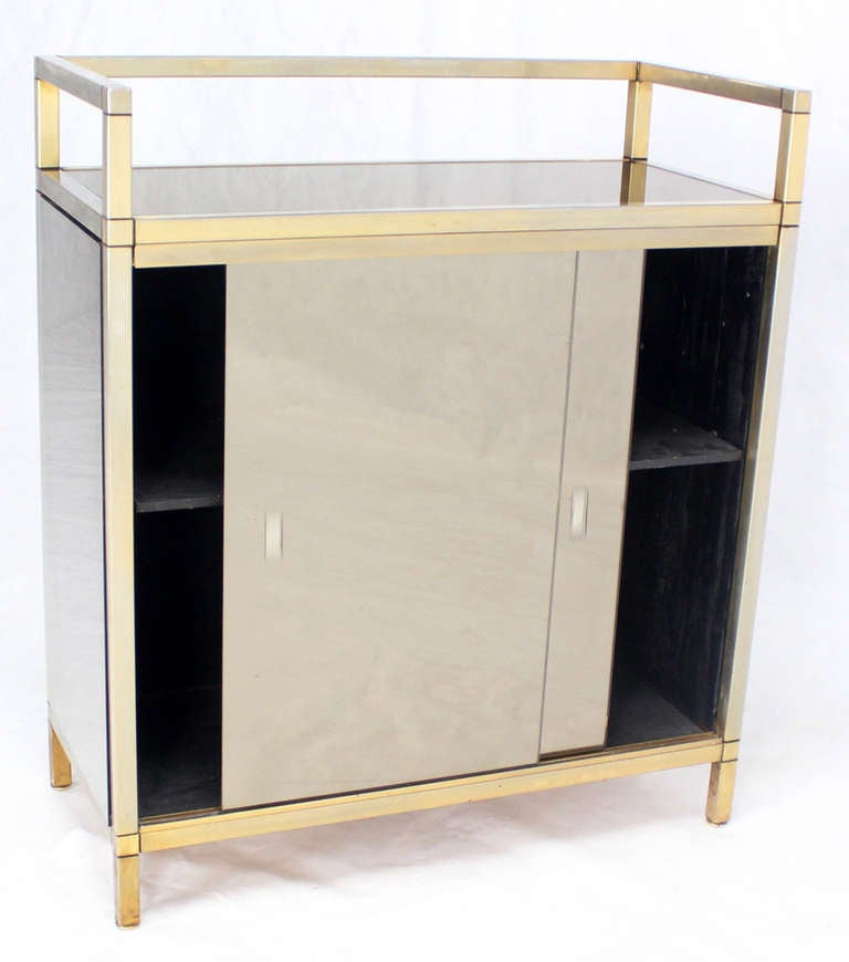 Midcentury Smoked Glass Server Cabinet with Sliding Doors 4
