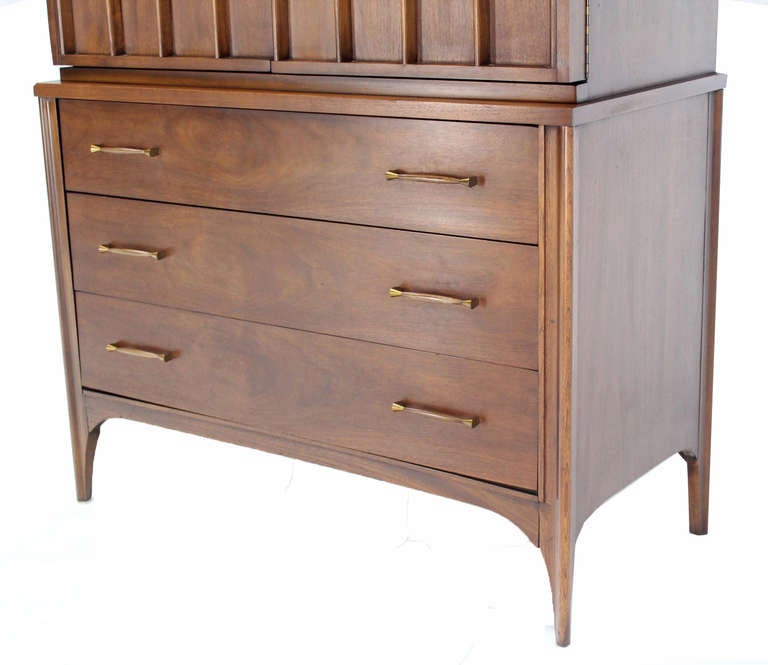American Mid-Century Danish Modern High Chest Dresser in Walnut and Rosewood