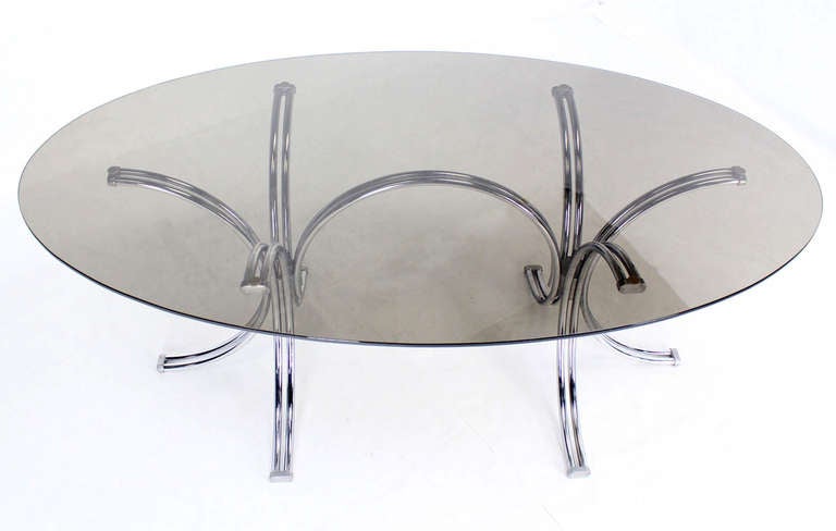 Roche Bobois Mid Century Modern Oval Glass Dining Table with Six Chairs In Good Condition In Rockaway, NJ