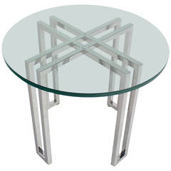 Mid-Century Modern Round Chrome Base and Glass-Top Side Table 12