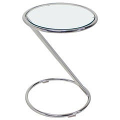 Chrome and Glass Mid-Century Modern Z-Shape End Table Stand