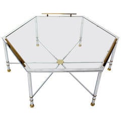 Chrome Brass and Glass Hexagon Coffee Table by Maison Jansen 10