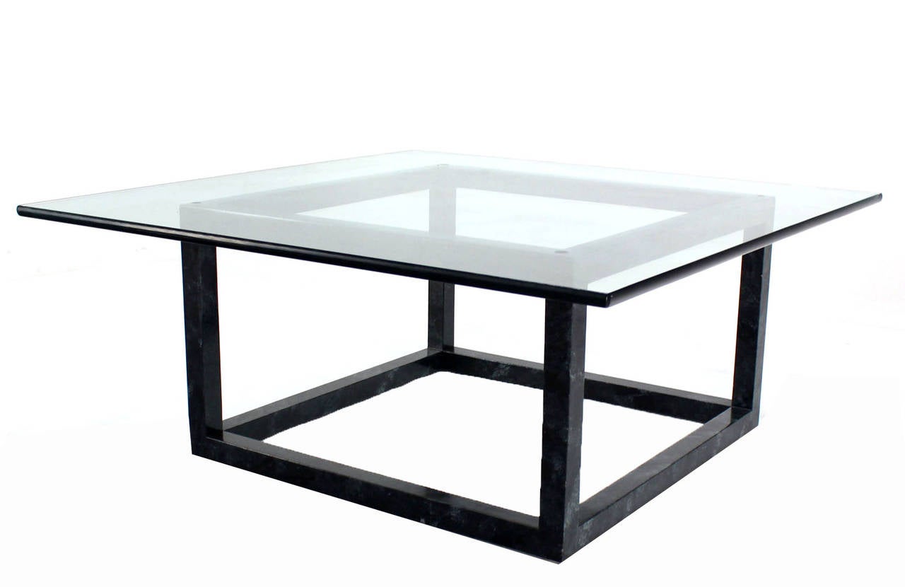 Mid-Century Modern Large Mid Century Modern Thick Glass Top Table Cube Shape Base