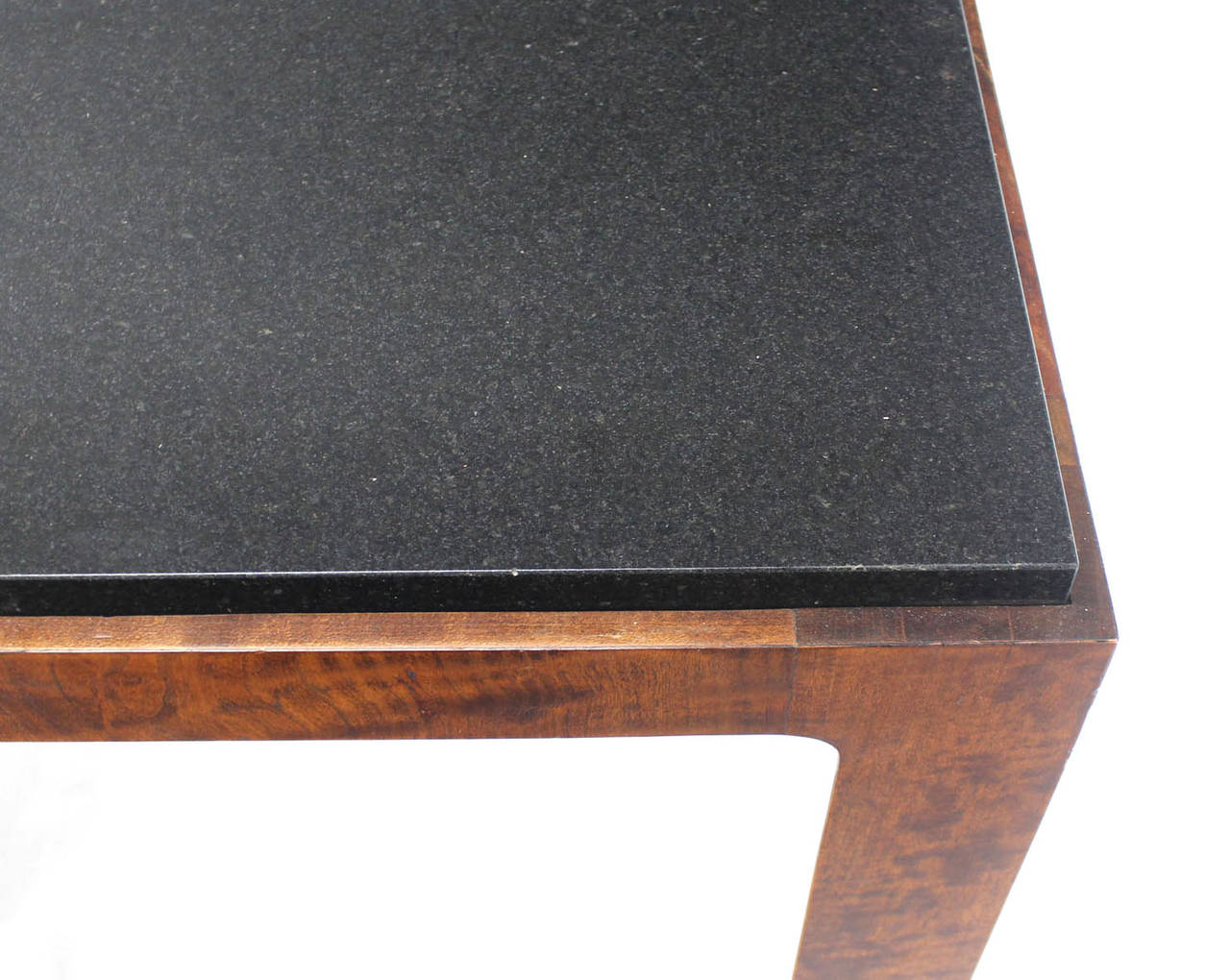 Pair of Mid-Century Modern Walnut Base, Black Granite-Top End Tables In Excellent Condition In Rockaway, NJ