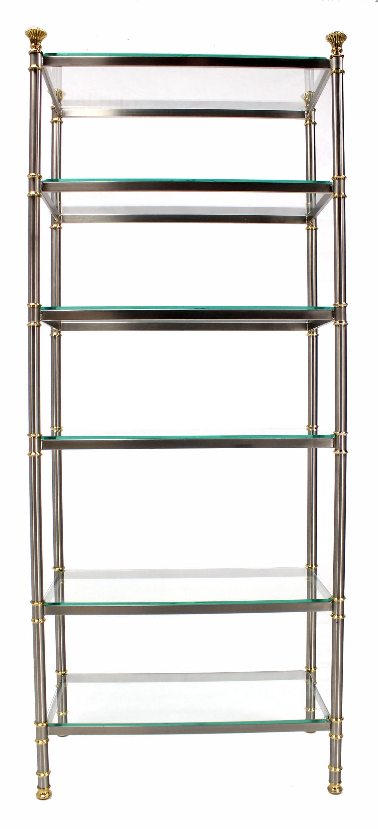 Mid-Century Modern Mixed Metals Brass Chrome Glass Etagere 2