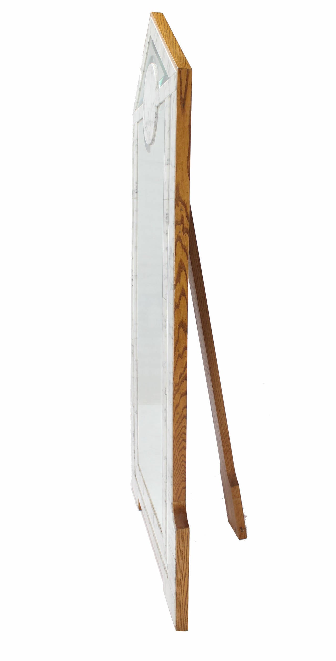 Large Mid Century Modern Marble and Wood Frame Floor Mirror Cheval