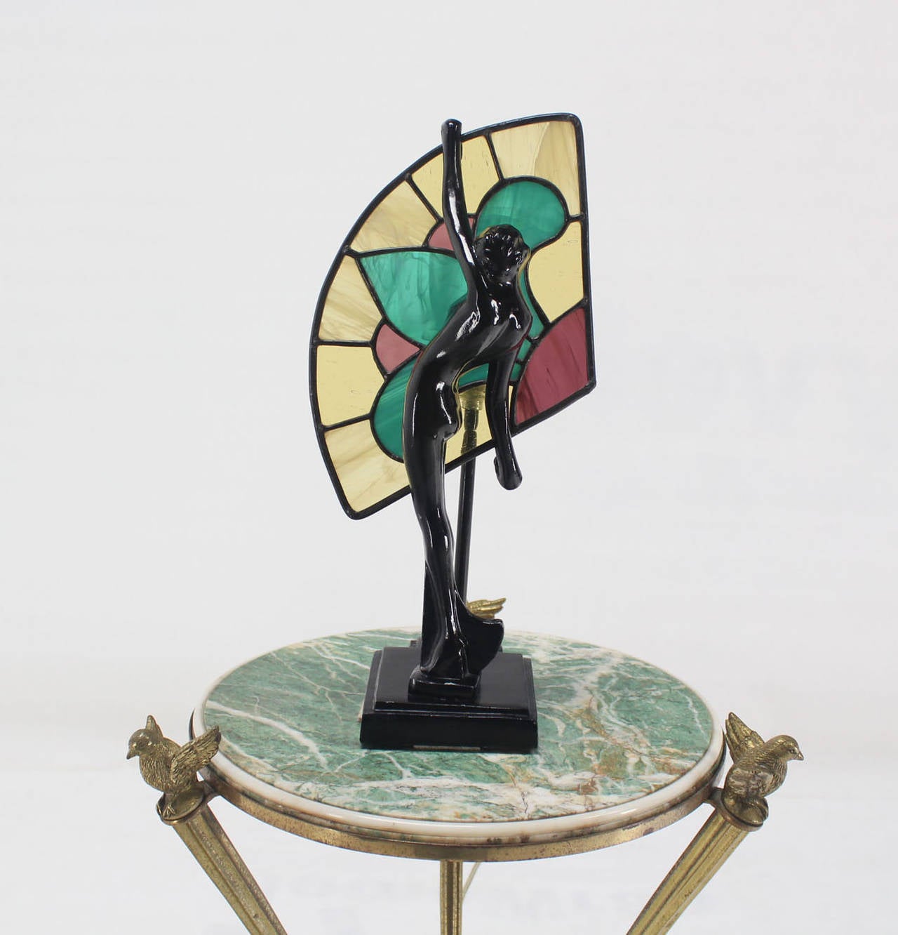 Very nice black lacquered metal base nude table lamp.