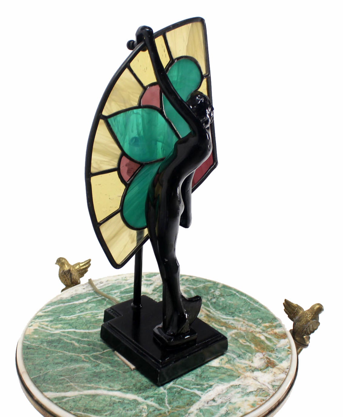 American Art Deco Nouveau Style Nude Stained Glass Table Lamp