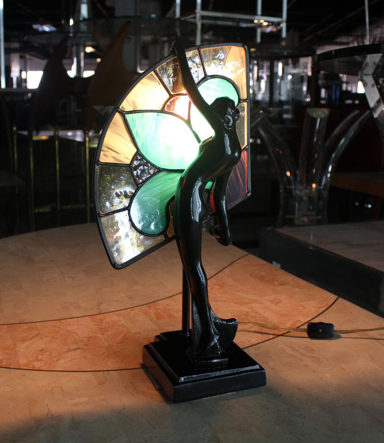 Mid-Century Modern Art Deco Nouveau Style Nude Stained Glass Table Lamp