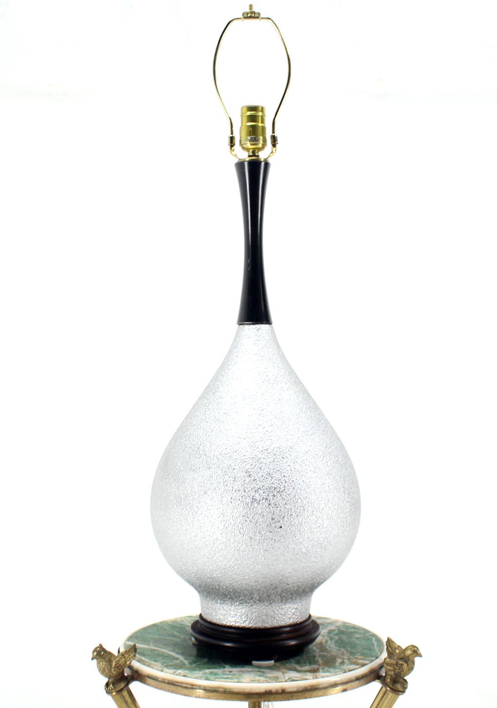 Silvered Mid Century Modern Silver Finish Table Lamp with Onion Shape