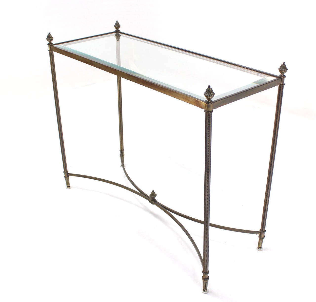 Mid-Century Modern Brass Base Glass Top Console or Sofa Table