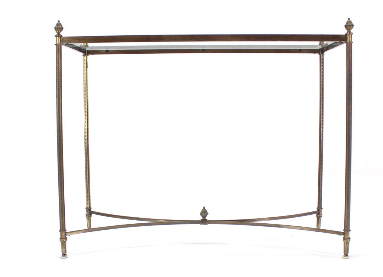 American Brass Base Glass Top Console or Sofa Table