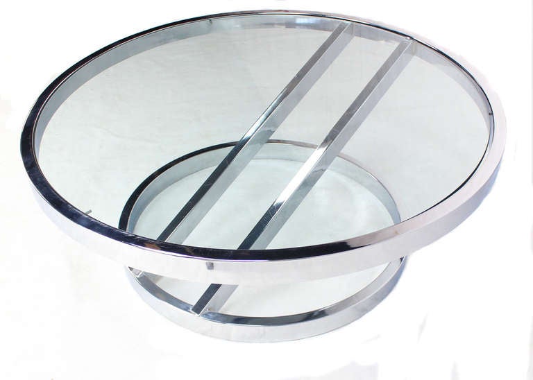 American Modern Chrome and Glass Round Coffee Table by Baughman