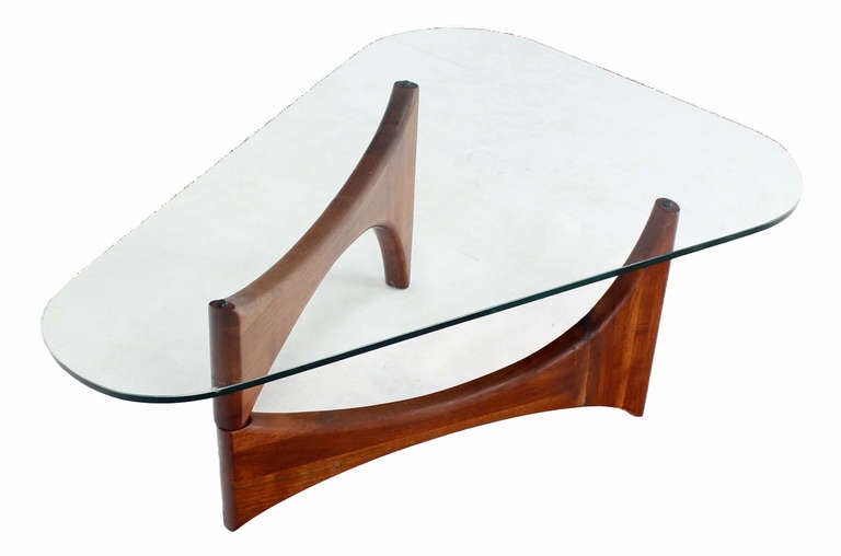 American Adrian Pearsall Mid-Century Modern Walnut Base, Heart Shape Coffee Table