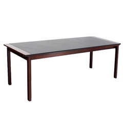 Danish Mid-Century Modern Leather-Top, Rosewood Coffee Table