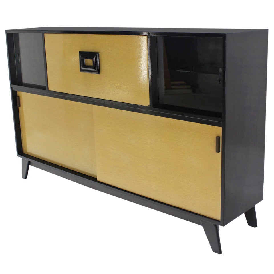 Mid Century Modern Credenza Black Lacquer Gredenza Bar Liquor Cabinet