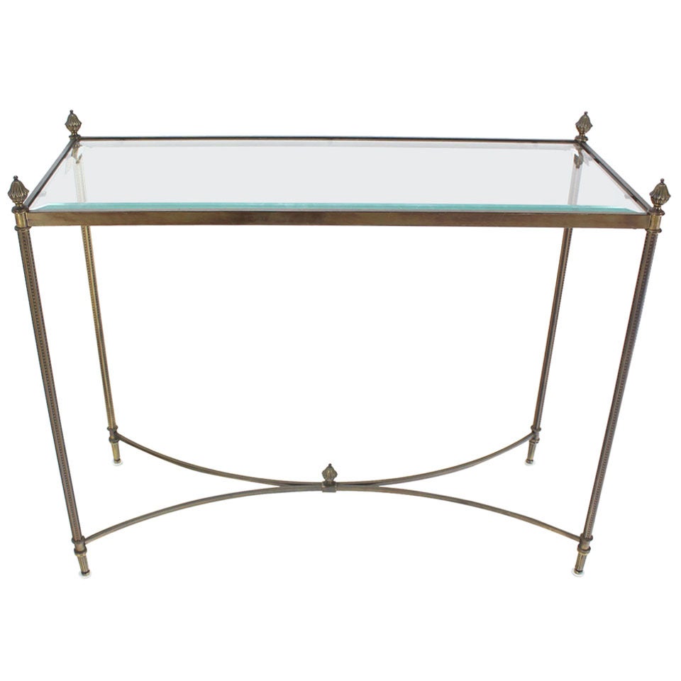 Brass Base Glass Top Console or Sofa Table