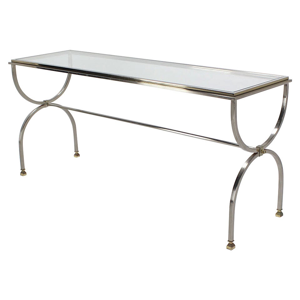 Chrome Brass and Glass Top Console Sofa Table For Sale