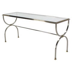 Chrome Brass and Glass Top Console Sofa Table 12