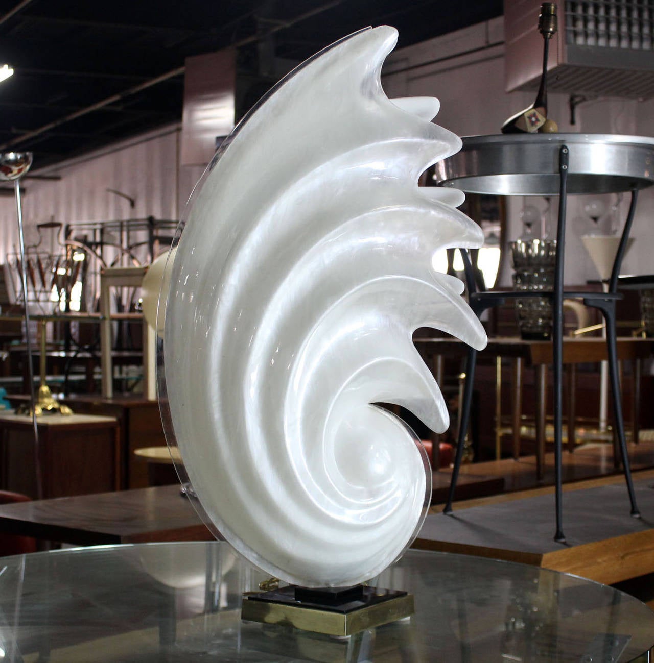 Mid-Century modern acrylic Shell Sculpture table lamp.