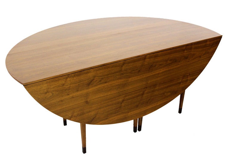 Large Mid-Century Modern Walnut Drop-Leaf Table by Dunbar 1