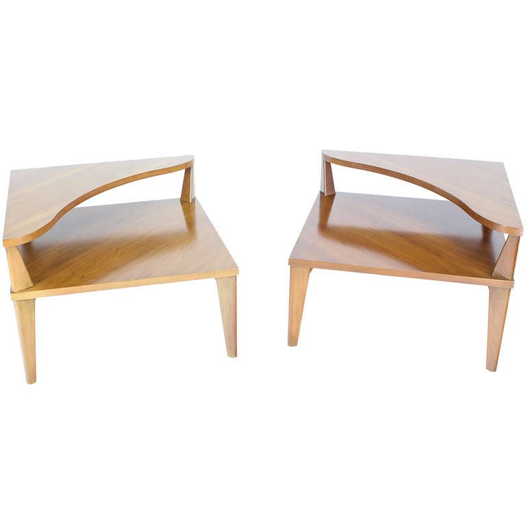 Pair of Mid-Century Modern Step End Corner End Tables Stands by John Stuart