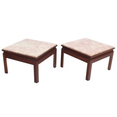 Mid-Century Modern Pair Low Profile Square Marble Top Side End Tables MINT!