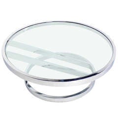 Modern Chrome and Glass Round Coffee Table by Baughman