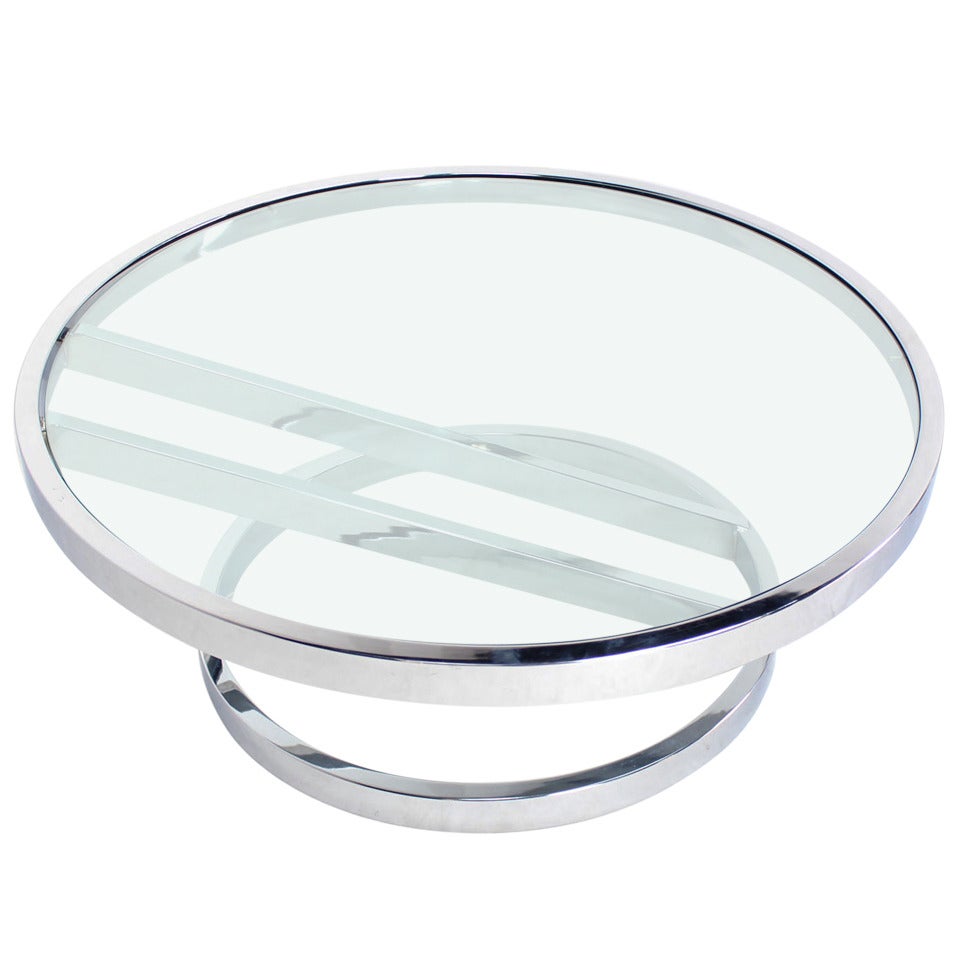 Modern Chrome and Glass Round Coffee Table by Baughman