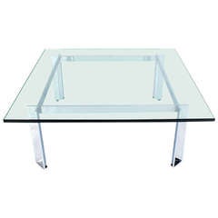 Square Mid-Century Modern Chrome and Glass Coffee Table