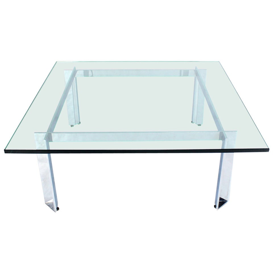 Square Mid-Century Modern Chrome and Glass Coffee Table