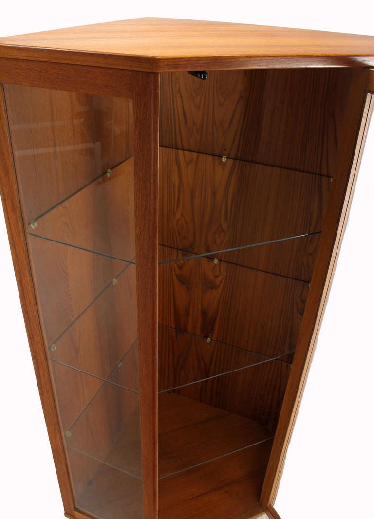 Very nice Danish mid century modern teak and glass corner cabinet.