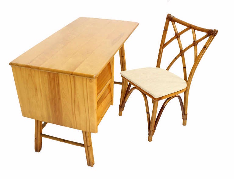 20th Century Mid Century Modern Bamboo and Solid Maple Small Desk Matching Chair