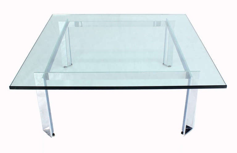 Square Mid-Century Modern Chrome and Glass Coffee Table
