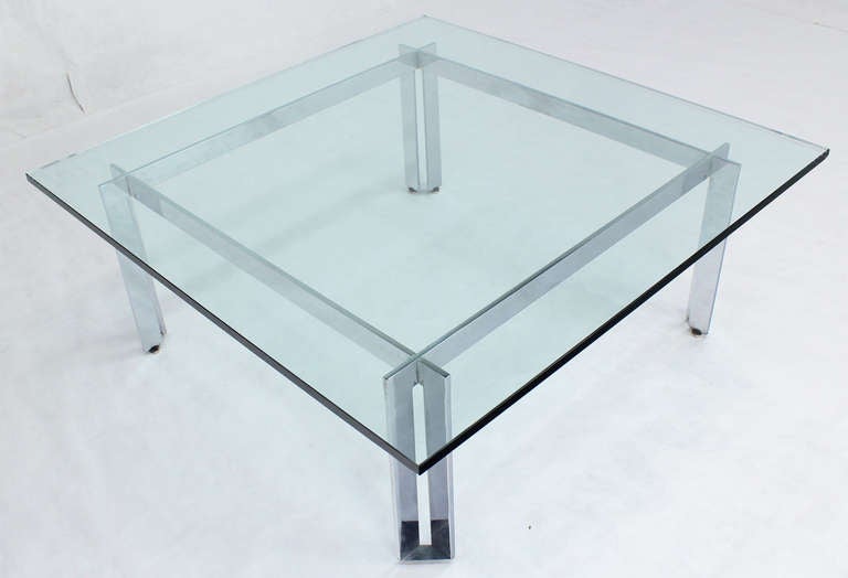 Square Mid-Century Modern Chrome and Glass Coffee Table 2