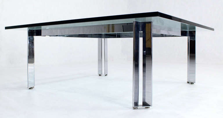 Square Mid-Century Modern Chrome and Glass Coffee Table In Excellent Condition In Rockaway, NJ