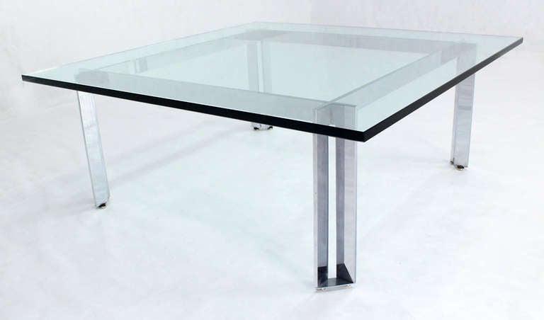 Square Mid-Century Modern Chrome and Glass Coffee Table 3