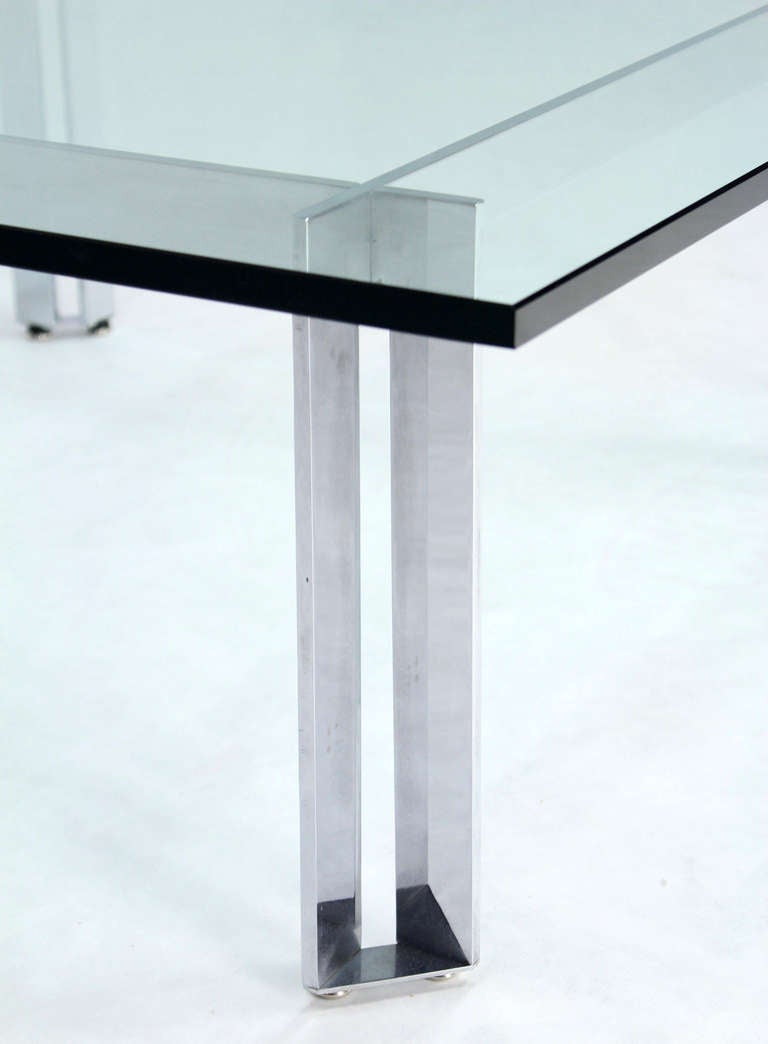 Square Mid-Century Modern Chrome and Glass Coffee Table 1