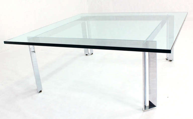 American Square Mid-Century Modern Chrome and Glass Coffee Table