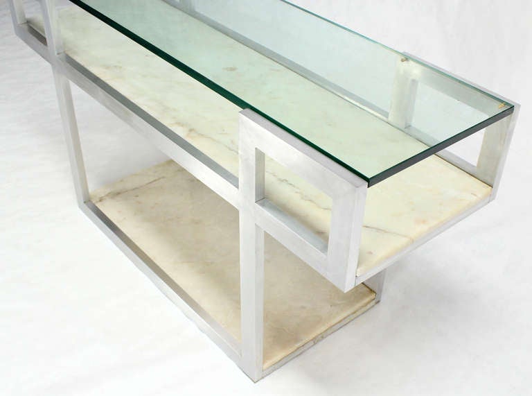 Mid-Century Modern Console Display Table with Marble Shelves 1