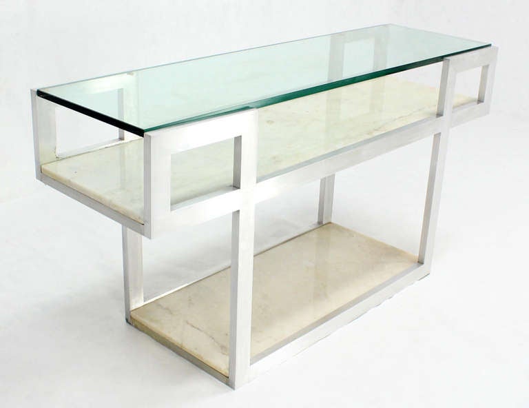 Mid-Century Modern Console Display Table with Marble Shelves 2