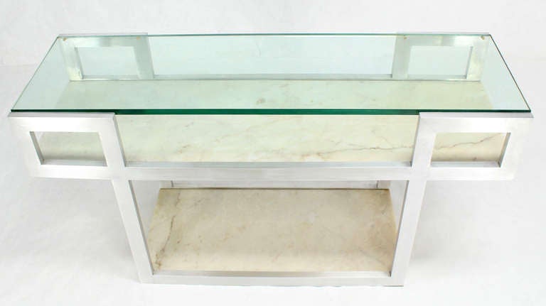 20th Century Mid-Century Modern Console Display Table with Marble Shelves
