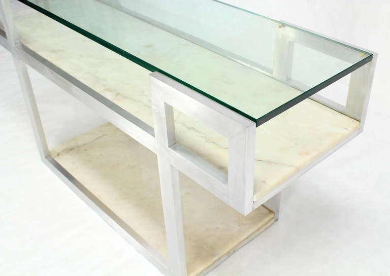 Mid-Century Modern Console Display Table with Marble Shelves 3