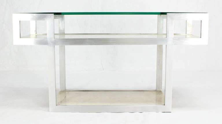 Mid-Century Modern Console Display Table with Marble Shelves In Excellent Condition In Rockaway, NJ