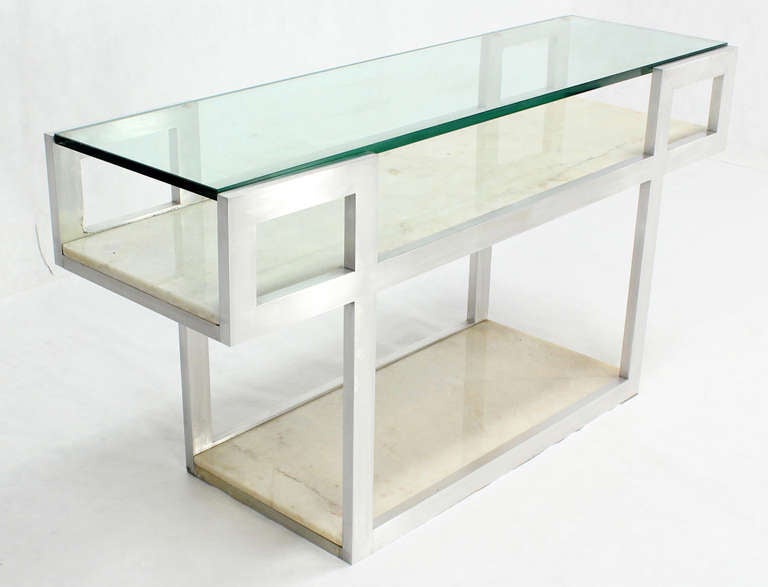 Mid-Century Modern Console Display Table with Marble Shelves 4