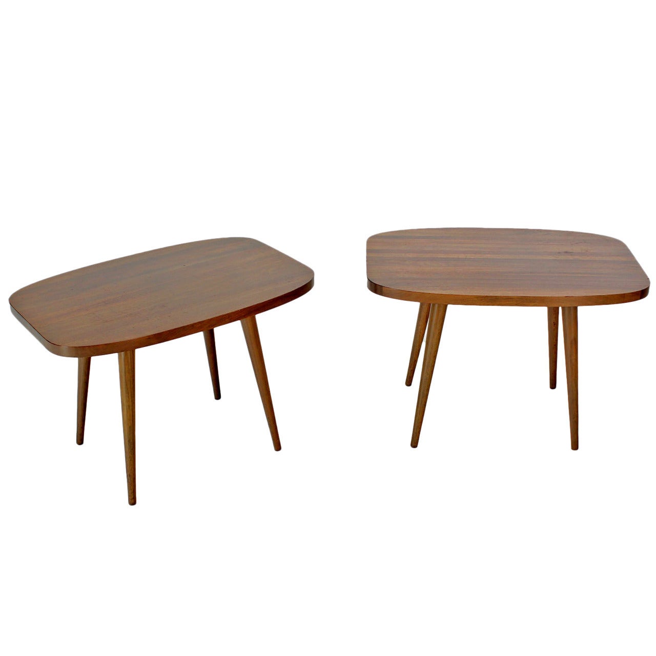 Pair of Boat Oval Shape Mid-Century Modern Solid Walnut End Tables 