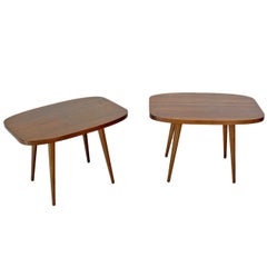 Pair of Boat Oval Shape Mid-Century Modern Solid Walnut End Tables